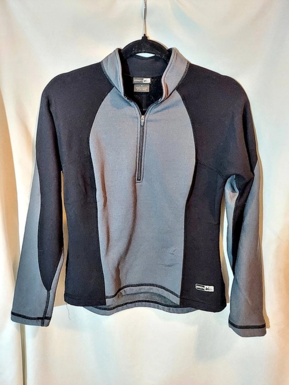 REI Co-Op Vintage Colorblock Quarter Zip Fleece Pullover Gray Black Small